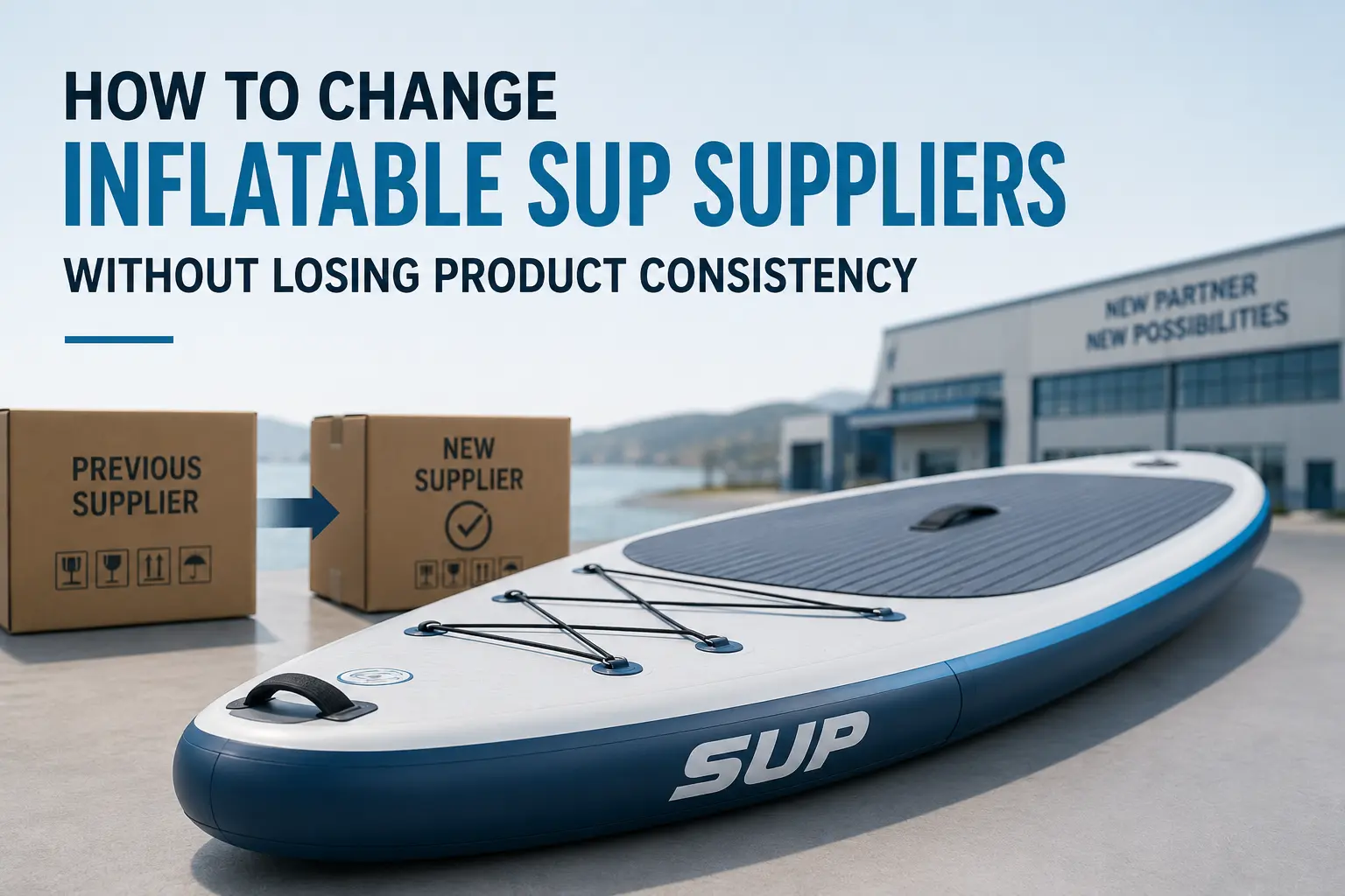 Inflatable SUP displayed during a supplier transition, illustrating how brands can change manufacturers while maintaining product consistency.